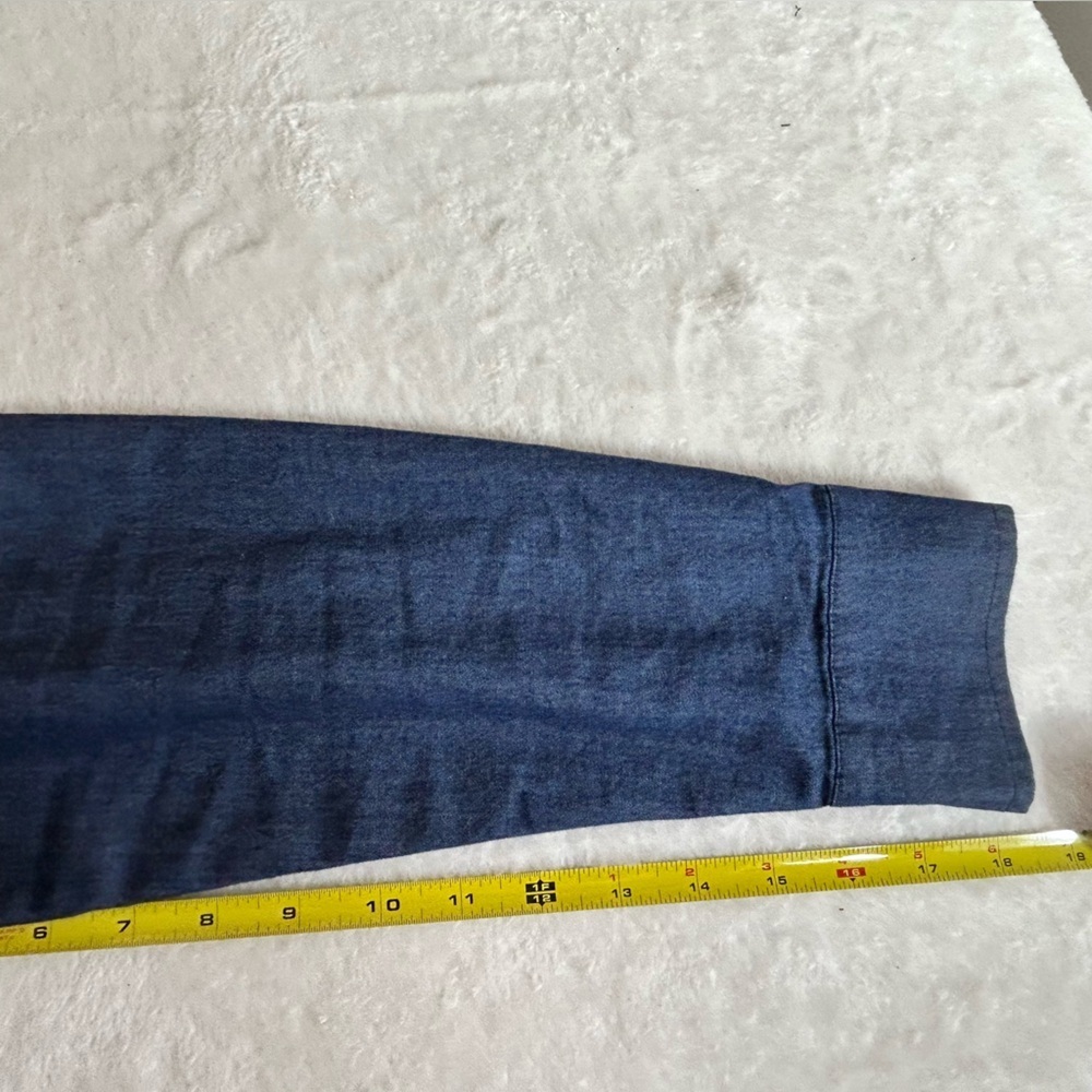 Quacker Factory Navy Lightweight Denim Button Blouse Christmas Embroidery Size M - Picture 11 of 13